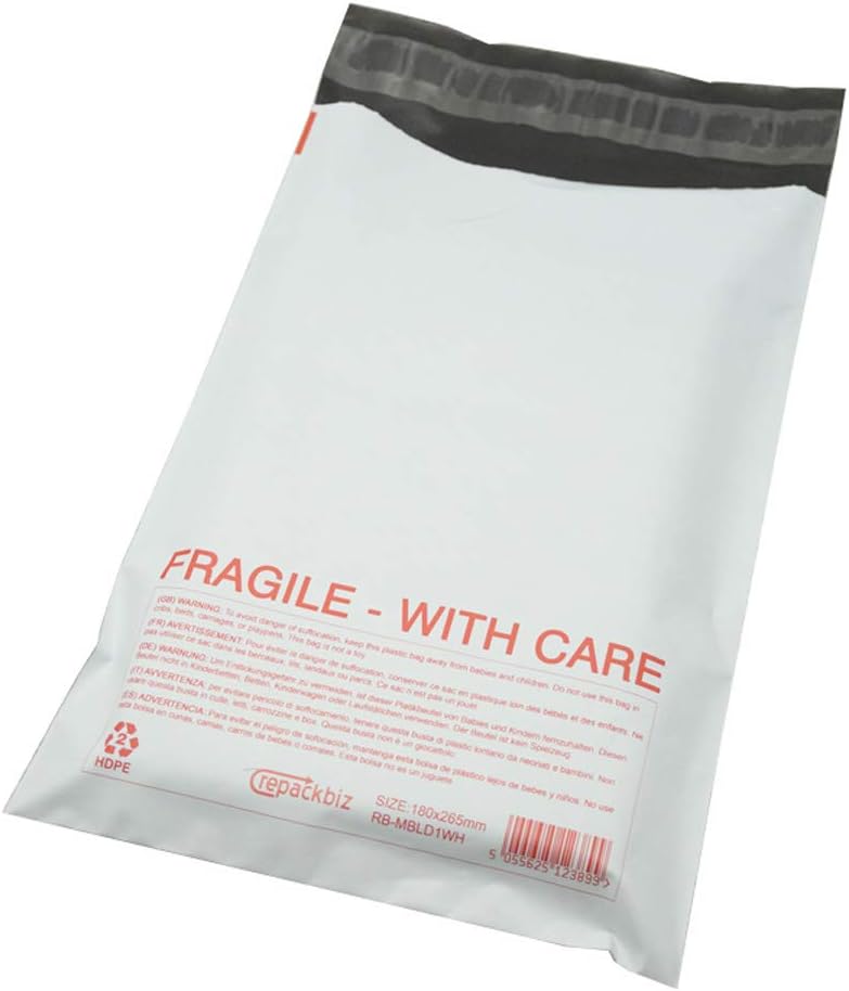 Heavy Duty Polythene Mailing Postal Mailer Bags Shipping White with Red Fragile(A000-110x165mm (4.33'' x 6.50''),100) - Image 5