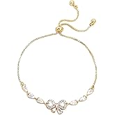 Frigotine Dainty Gold Silver Flower Star Bow Butterfly Bracelets for Women, Sparkly Adjustable Slider Chain Rhinestone Bracelet Wedding Prom Holiday Fashion Jewelry Gift