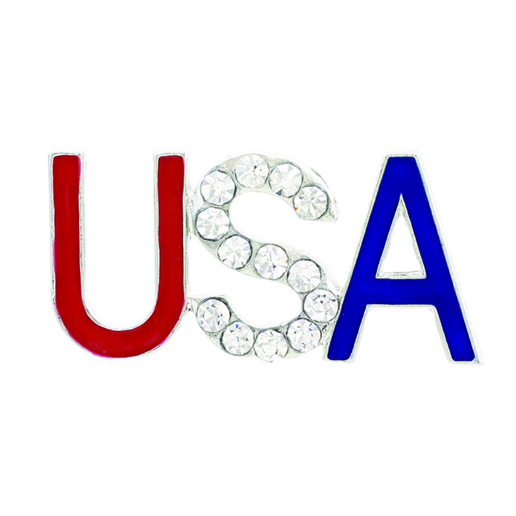 Rosemarie & Jubalee Women's Red White and Blue Large Rhinestone USA Patriotic Brooch Pin