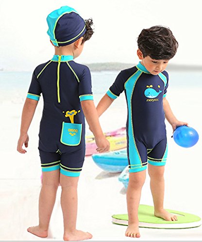 BANGELY Kids Baby Boy Summer Long Sleeve One Piece Rashguard Swimsuit Sun Protection Swimwear Size 2-3T (Dark Blue)