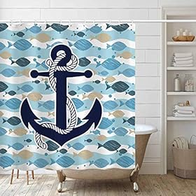 Allenjoy Fish Anchor Shower Curtain Set Underwater Tropical Cartoon Fish for Kids Ocean Nautical Ripple Waterproof… 51e7dVmAzoL. SS280