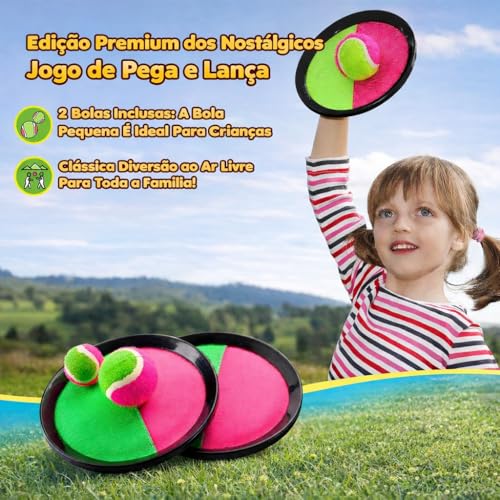 Jogo Brinquedo Bateu Colou, 2 Raquetes e 1 Bolinha, Jogo Divertido Esporte ao Ar Livre, Raquete Bate e Gruda