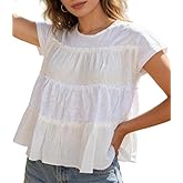 Bienmorn Peplum Tops for Women Crew-Neck Ruffled Bobydoll Tunic Tank Shirts Casual Loose Fit Summer Outfits 2025 Trendy