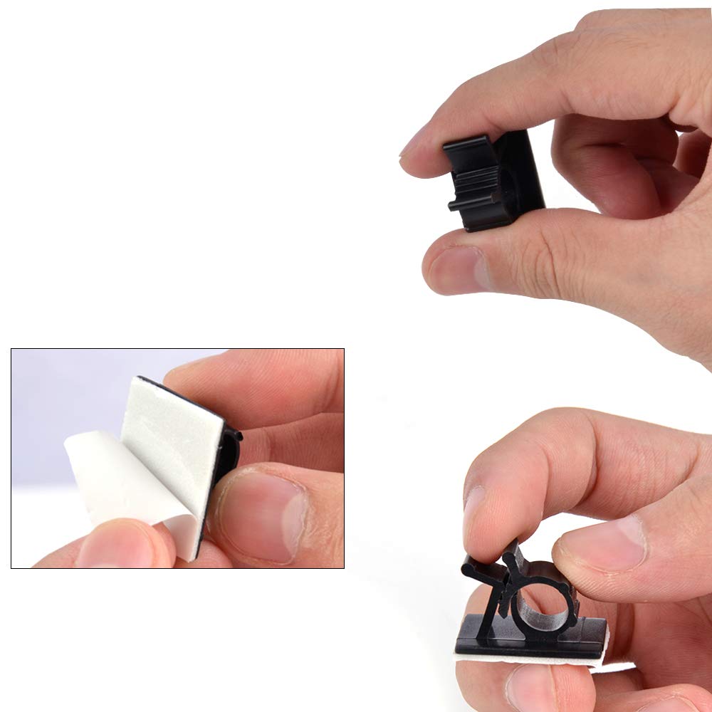 SHiZAK 100 Pack Adjustable Cable Tie Clips Adhesive Nylon Wire Clamps for Car, Home and Office, Black