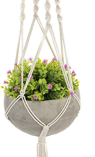Hanging Gray Cement Succulent Planter, Succulent Flower Plant Pot with Handmade Weave Macrame