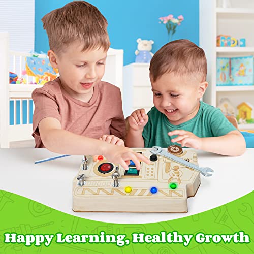 Montessori Wooden Busy Board with Switches & Buttons, Toddler Fidget