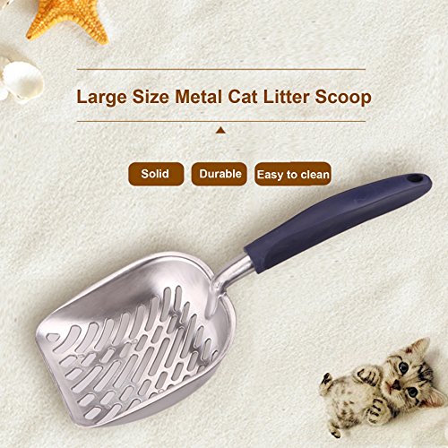 CO-Z Cat Litter Scoop Solid Aluminum Alloy Sifter Deep Shovel with Flexible Long Handle (Blue)