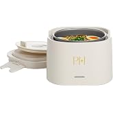 Paris Hilton Electric Lunch Warmer, 20-Ounce Stainless Steel Portable Food Container With Sealing Lid, Removable 2.5-Cup Inner Dish, Cream