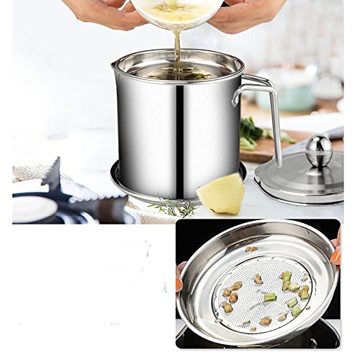 Oil Storage Grease Keeper, Grease Strainer Pot Grease Container with Mesh Strainer Jumbo Grease Can Stainless 1.7 L