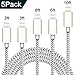 TNSO Phone Cable 5 Pack [3/3/6/6/10FT] Extra Long Nylon Braided USB Charging & Syncing Cord Compatible iPhone charger X/8/8Plus/7/7Plus/6S/6S Plus/SE/iPad/Nan and more(silver& grey)