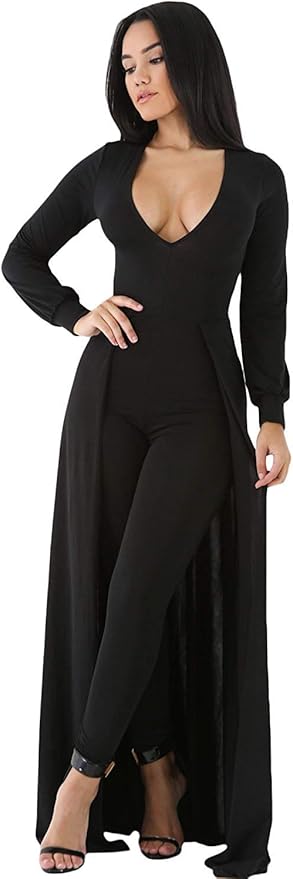 long sleeve jumpsuit with skirt overlay