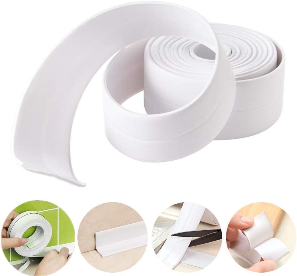 Caulk Strip Waterproof Caulking Tape White, PVC Self Adhesive Caulk Tape for Bathtub Kitchen Bathroom Shower Toilet Wall Floor Corner 1-1/2" x 11'(1, White)