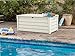 Keter Brightwood 120 Gallon Resin Large Deck Box with Included Suspensions Basket for Towels, Storage Net, Drainage Holes-Perfect for Storing Pool Toys and Accessories, White