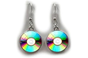 GENERIC Compact Disc CD Earring Earrings Red Vinyl Record Long Player DJ Vintage 80's Hair Music Metal Shred Passion Love Dangle Thrash Goth Punk Style Emo Phonograph Album (CD)