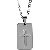 Dicksons Sleek Stainless Steel Dog Tag Necklace for Men 24 inch Chain Modern Cutout Cross Pendant Masculine Faith Jewelry