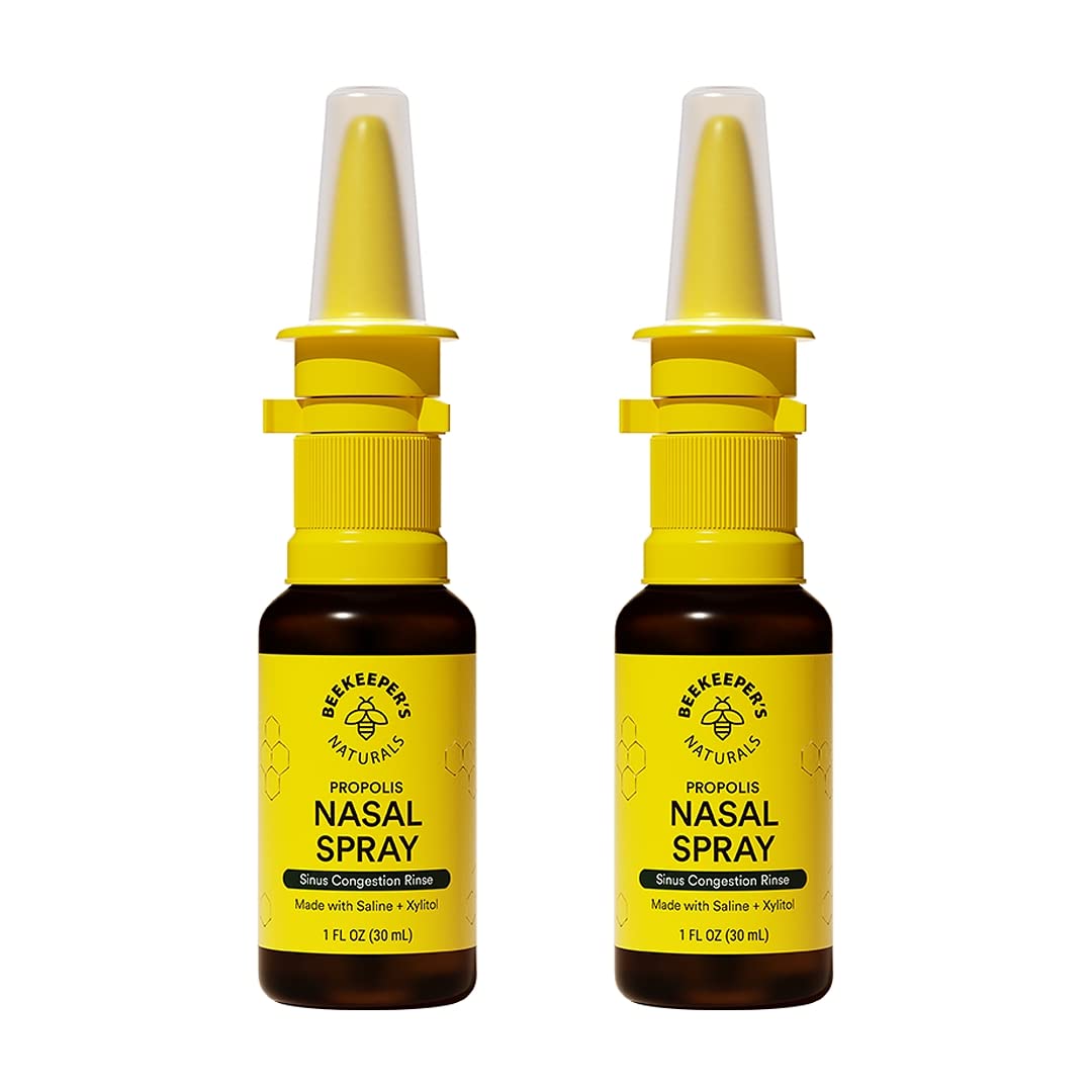 Beekeeper's Naturals Nasal Spray for Adults with Propolis, Xylitol & Saline, Clears Nasal Congestion, Moisturizes Sinus Canal, & Decongest Sinus Cavities, 1 fl oz(Pack of 2)