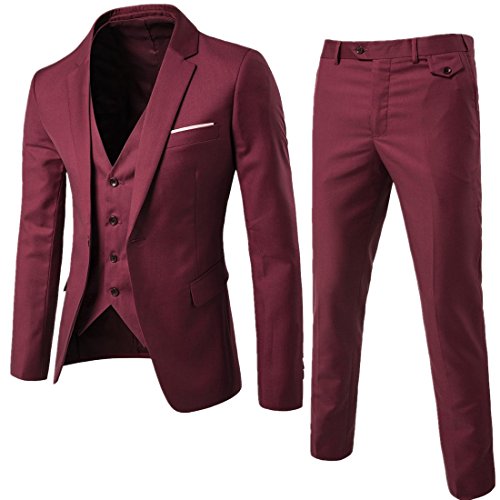 One Button 3-piece Dress Suit Single-breasted Notch-lapel Slim Fit Blazer Jacket For Wedding/Party/Working
