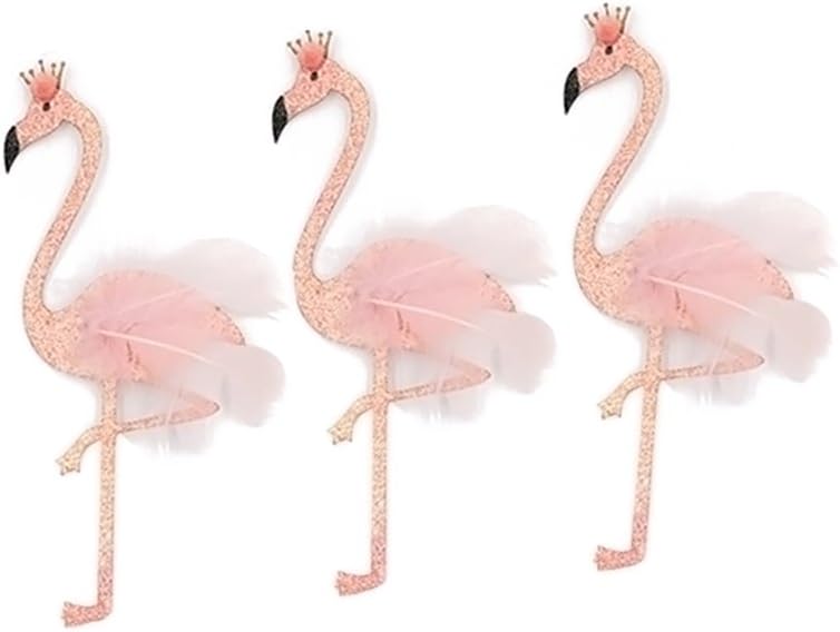 JANOU Flamingo Cake Toppers Pink Glitter Flamingo Cupcake Toothpicks with Feather for Wedding Birthday Luau Party Decoration Pack 3pcs