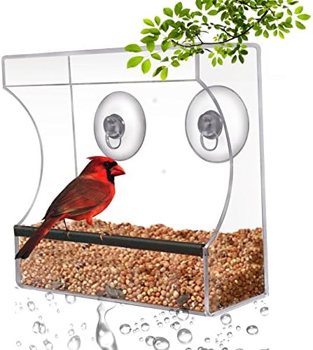 CRYSTAL CLEAR BIRD FEEDER - Suction Window Feeders Birds, Cats and Kids Love - Easy to Clean and Fill - See Cardinals, Finches and Orioles Feed Inches From Kitchen Windows - 100%