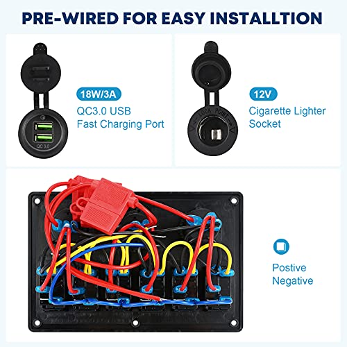 Kohree 6 Gang Marine Boat Rocker Switch Panel, 12V Waterproof RV Led