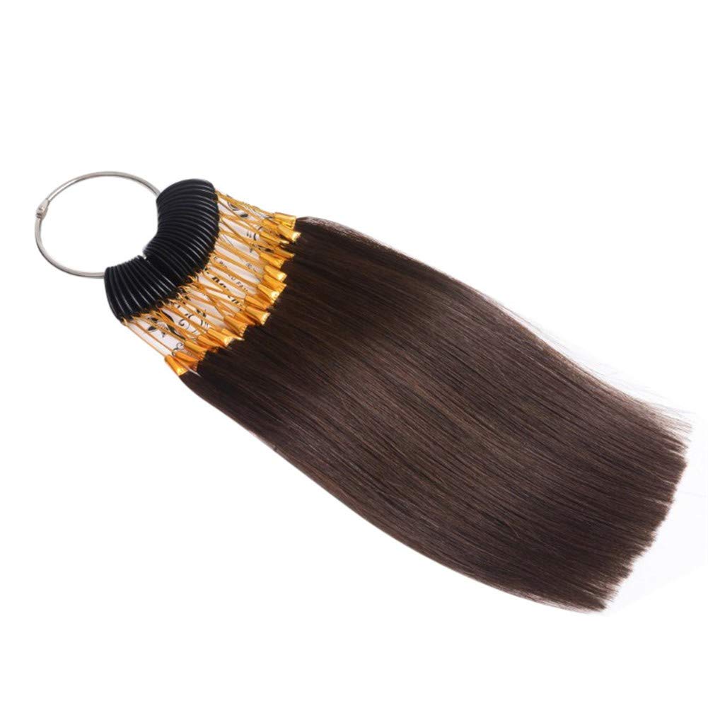 RemeeHi Hair Swatches for Testing Color Hair Color Sample Rings with Gold Buckles Real Human Hair for Salon Hairdressing 30 strands/set Dark Brown(4°)