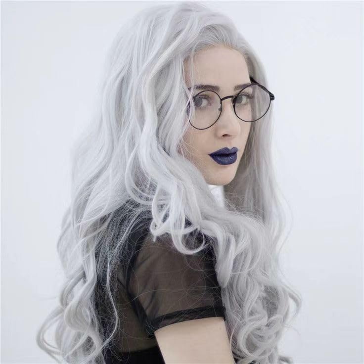 Sylvia Silver Gray Wig Heat Resistant Body Wave Synthetic Lace Front Wigs for Lady Girls Long Light Grey Hair Women