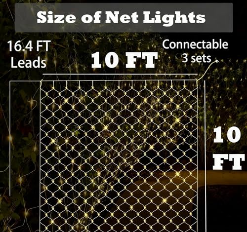 Leisure world 3m x 3m LED Net Lights Plug in Mesh Fairy Lights Outdoor String Lights 8 Modes Waterproof 270 LED Light with Timer for Pergol,Gazebo,Trees, Bushes, Garden, Outdoor Christmas Decorations