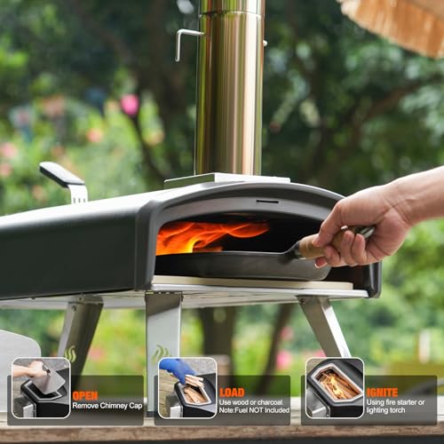 Mimiuo Outdoor Pizza Oven with 33cm Square Pizza Stone Portable Pizza Oven for Charcoal and Firewood
