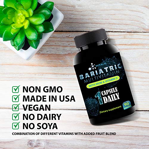 Bariatric Multivitamin - Vitamins for Post Gastric Bypass & Sleeve - Advantage for Weight Loss Surgery -with Iron & Vitamin C - 90 Vegan, Non-GMO, Dairy & Soy Free - Post Bariatric Health