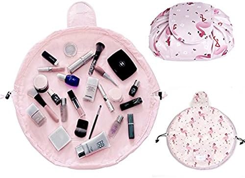 Casual Waterproof Women Toiletry Bags Folding Large Capacity Lazy Cosmetic Bags (Pink flamingo)
