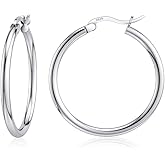 JIAYIQI Sterling Silver Hoop Earrings 18K White Gold Plated Silver Circle Endless Earrings Hoops Jewelry Lightweight Hoop Earring for Women Diameter 10,14,16,18,20,25,30,35,40,50,60mm