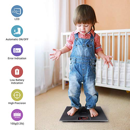 SUNAVO Digital Bathroom Scale 400 Pounds Step-On Technology Waterproof Fingerprint Body Weight Scale Non-Slip Design Backlit Displays Scale with Tempered Glass (Bathroom Scale) - Thumbnail 4