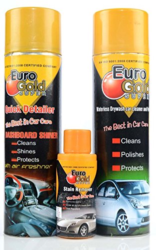 Euro Gold Super Car Care Kit -F-B (Pack of 3, Includes, Dashboard Shiner, Water-Less Dry-wash Cleaner, Stain Remover & Soft Sponge)