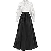 Nuoqi Womens Victorian Dress Costume 2-Piece Medieval Renaissance Dress Edwardian Blouse Skirt Set