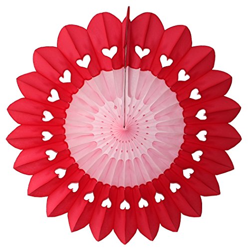 3-pack 27 Inch Extra-Large Honeycomb Tissue Paper Party Fanburst Decoration in Seasonal Themes (Valentine Heart - Red / Pink)