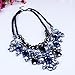 QIYUN.Z Chunky Black Rope Dangle Rhinestone Faceted Charms Flower Bib Choker Necklace