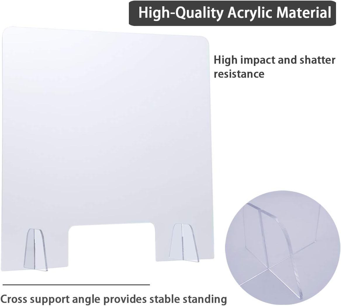 (4 Pack) Sumerflos Acrylic Sneeze Guard, 24" x 24" Clear Protective Plexiglass Shield Barrier with Transaction Window, for Counter, Cashier, Store, Office, Bank : Office Products