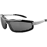 Global Vision Tornado Padded Motorcycle Riding Safety Sunglasses Silver Frames Flash Mirror Lens