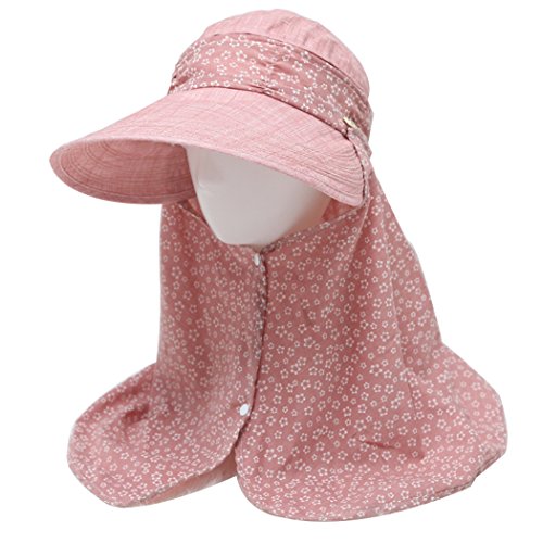 SUPERCB Women Summer Neck Flap Mask Cover Sun Visor/Hats Wide Brim UV Protection Cap Removable Red