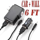 6 Feet Extra Long Ac / Dc Adapter (6ch) Android Tablet Pc Battery Charger with Round Jack Fits Neutab N7 , N9 9'', N10 10 inch and N10 Plus 10.1 inch (Set of Two Car and Wall)