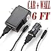 6 Feet Extra Long Ac / Dc Adapter (6ch) Android Tablet Pc Battery Charger with Round Jack Fits Neutab N7 , N9 9'', N10 10 inch and N10 Plus 10.1 inch (Set of Two Car and Wall)