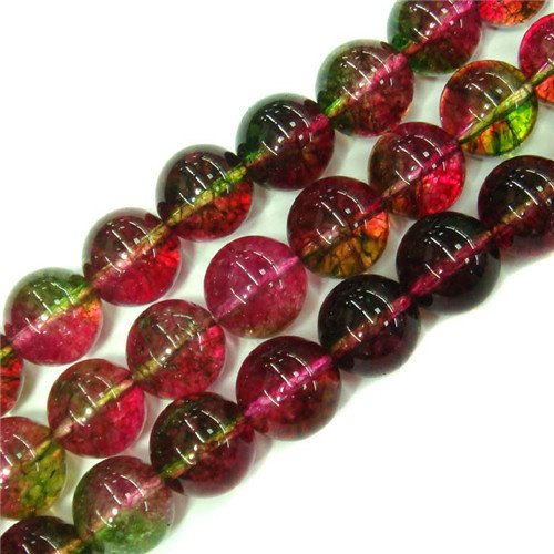 Sweet & Happy Girl's Store 12mm Round Gemstone Tourmaline Faux Crackle Beads Strand 15 Inch Jewellery Making Beads