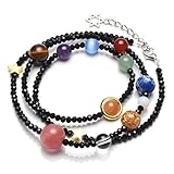 QGEM Solar System Bracelet/Necklace Universe Galaxy The Nine Planets Guardian Star Healing Jewelry-Black Beads