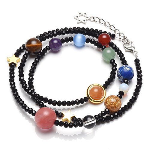 QGEM Solar System Bracelet/Necklace Universe Galaxy The Nine Planets Guardian Star Healing Jewelry-Black Beads