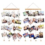 Homemaxs 2 Pack Hanging Photo Display Picture Frames Collage with 40 Clips 39×15 inch, Pictures Organizer Wall Decor for Hanging Photos, Prints, Artwork, Beech Wood