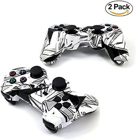 [2 Pack] Bluetooth Camouflage Game Controller Wireless Dualshock Joystick Vibration Sixaxis Remote Gamepad for PS3 Playstation 3 [Gift 2 Charging-Cable] (White-Camouflage)