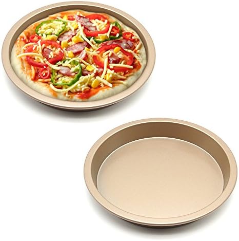 MZCH Non-Stick Quiche Tart Pan, Tart Pie Pan, Round Pizza Pan, Gold, 7 inches
