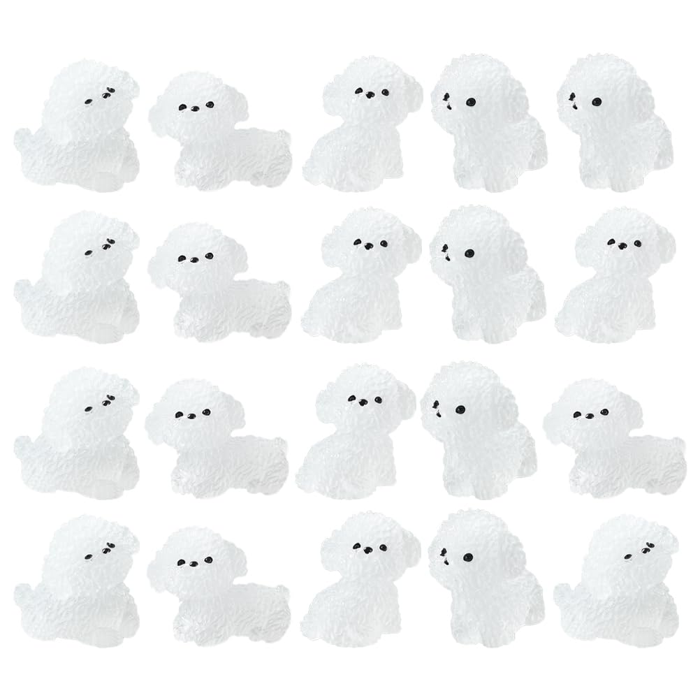 Alipis Glow in the Dark Miniature Bichon Dog Figurines Resin Animal Ornaments for Garden Lawn Balcony Decoration