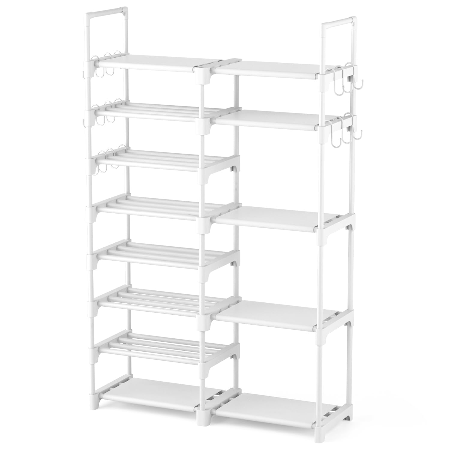 Photo 1 of ROJASOP White Shoe Rack, Tall Metal Shoe Rack Organizer for Entryway Closet Garage, 8 Tier Large Shoe Shelf for 26-32 Pairs Boots & Shoes Storage, Space Saving Heavy Duty Shoe Stand