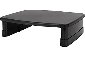 Amazon Basics Height Adjustable Rectangular Computer Monitor Riser Desk Stand with Storage for Reduced Neck Strain - Fits Monitors, Laptops Up to 22lbs, Black